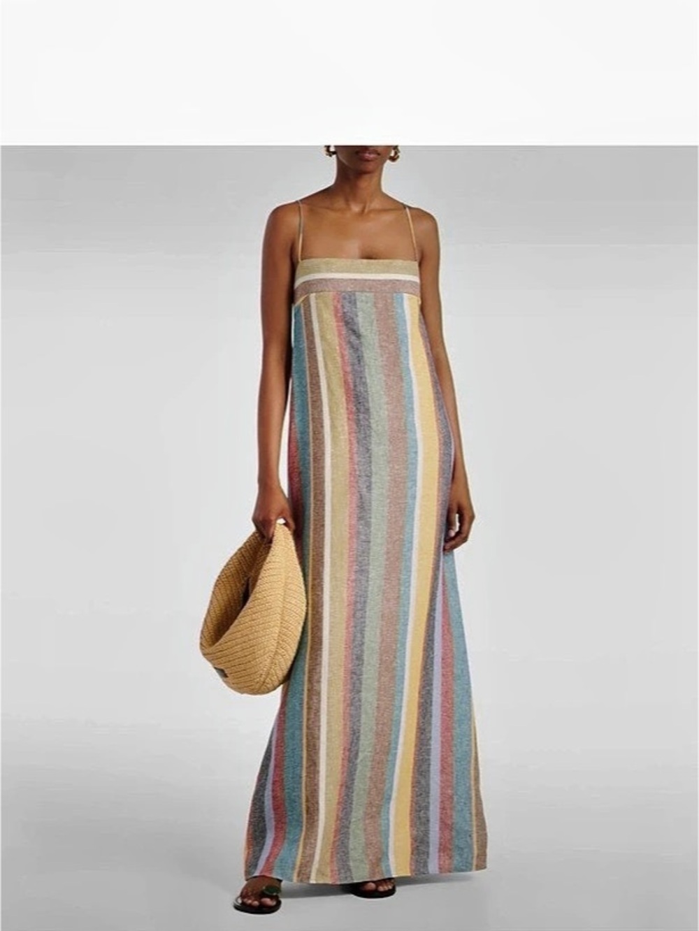 STAUD Laura Striped Linen Maxi Dress Multicolor small
